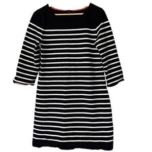 Talbots Black Ivory Stripe Knit 3/4 Sleeve A Line cotton Dress L Knee Length